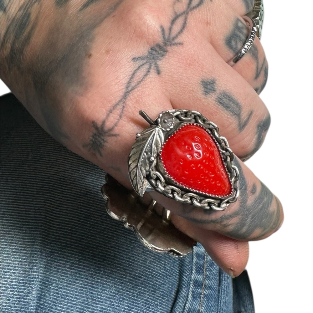 Sterling silver handmade artisan Strawberry Ring 11.5